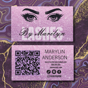 Tarjeta De Visita Purpurina rosa Ombre Lash Tech QR Código escaneado