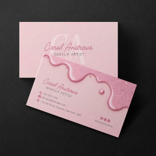 Tarjeta De Visita Purpurina Rosa Perfora Artista Maquillaje Salón De