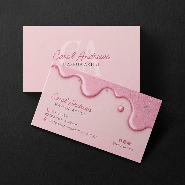 Tarjeta De Visita Purpurina Rosa Perfora Artista Maquillaje Salón De (Subido por el creador)