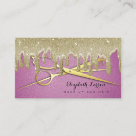 Tarjeta De Visita Purpurina Rosa Perfora Salón De Belleza Elegante