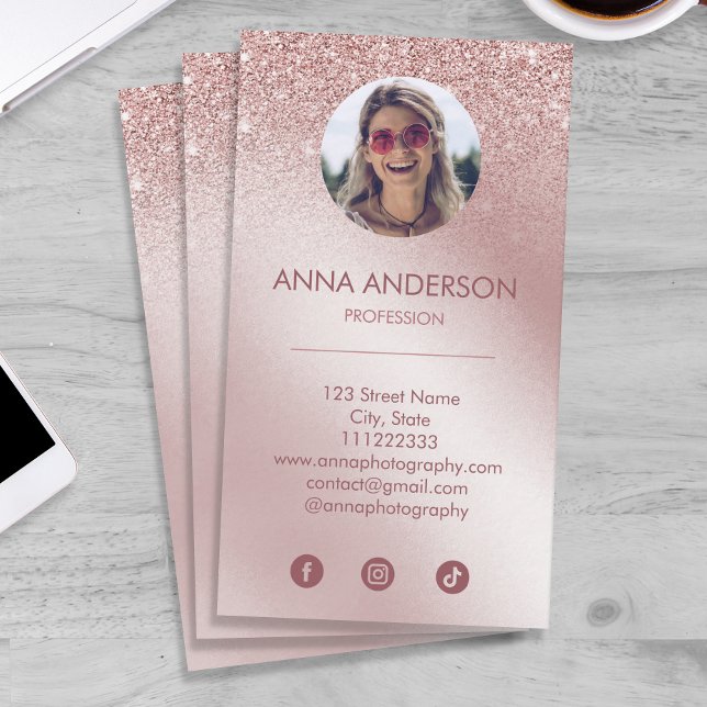 Tarjeta De Visita Purpurina Rosa Rosa Oro Medios Sociales Profesiona (Subido por el creador)
