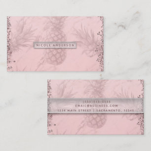 Tarjeta De Visita Purpurina Rosa Rosa Oro Pineapple Moda tropical