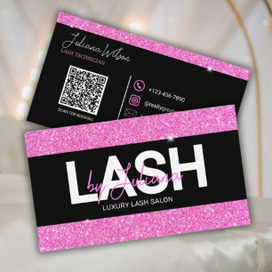 Tarjeta De Visita Purpurina rosa Salón de belleza Código Qr