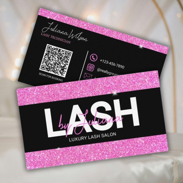 Tarjeta De Visita Purpurina rosa Salón de belleza Código Qr (Subido por el creador)