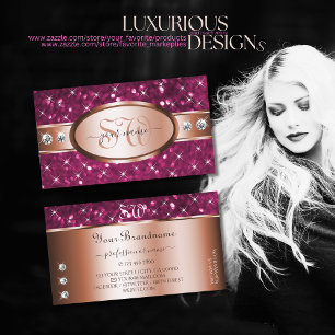 Tarjeta De Visita Purpurina rosa Sparkle Diamonds Iniciales Rosa Oro