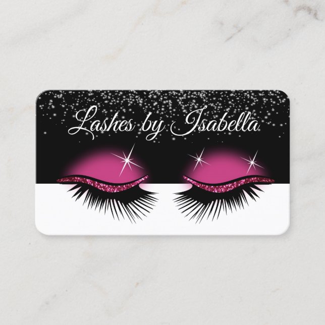 Tarjeta De Visita Purpurina rosado caliente - Eyelashes (Anverso)