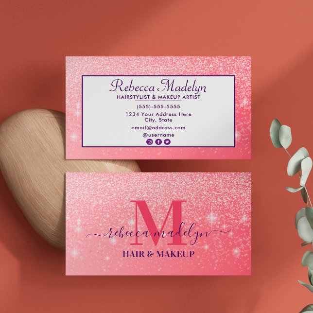 Tarjeta De Visita Purpurina rosado de la escritura de firma holográf (Subido por el creador)