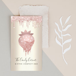 Tarjeta De Visita Purpurina rosado Drip Strawberry Confection Sweet 