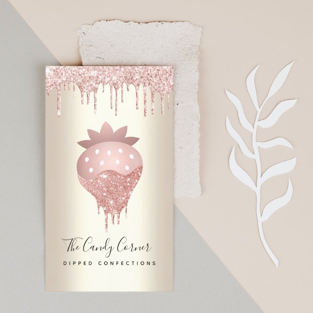 Tarjeta De Visita Purpurina rosado Drip Strawberry Confection Sweet  (Subido por el creador)