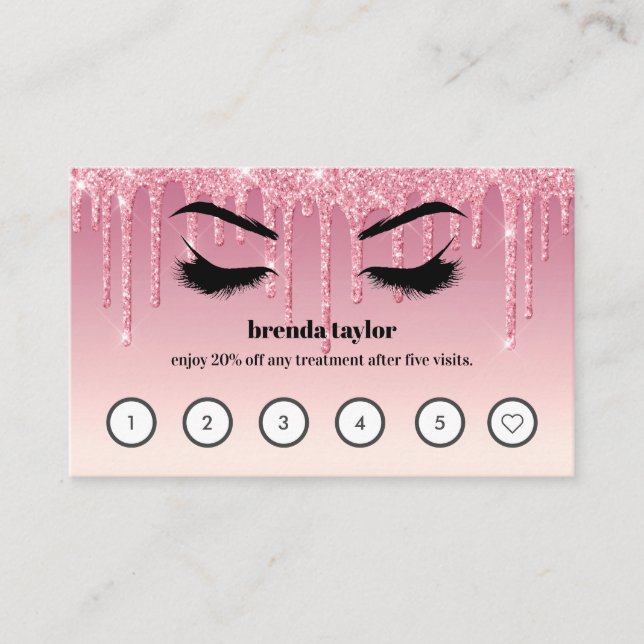Tarjeta De Visita Purpurina rosado Dris Browbar Lealtad Personalizad (Anverso)