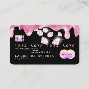 Tarjeta De Visita Purpurina rosado gotea diamantes de holograma de t