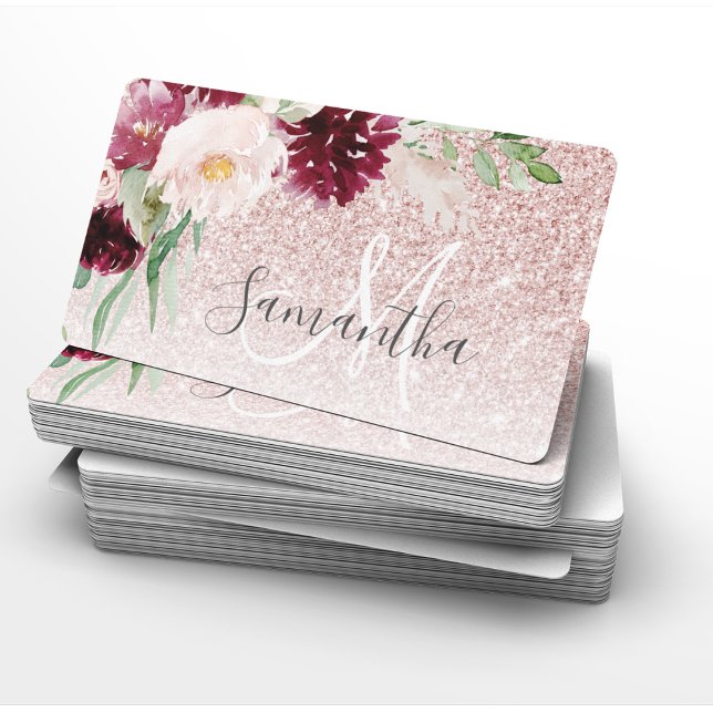 Tarjeta De Visita Purpurina rosado moderno y espuma de flores con no (Subido por el creador)