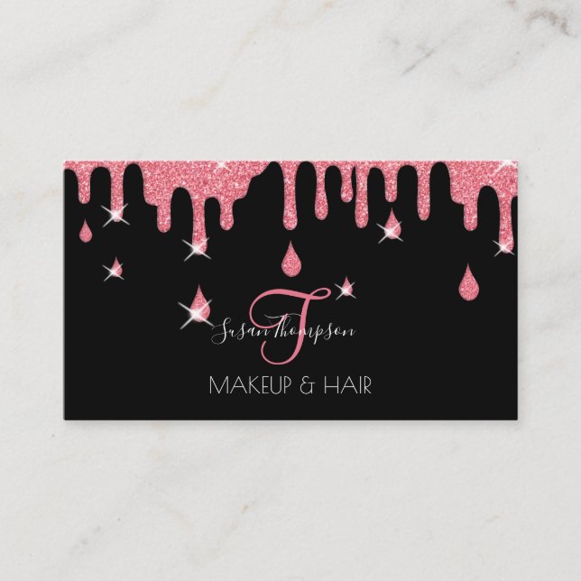Tarjeta De Visita Purpurina Rosado Perforador Maquillaje Salón De Ca (Anverso)