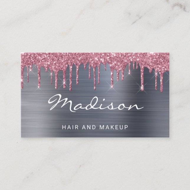 Tarjeta De Visita Purpurina Rosado Profesional Cabello Y Maquillaje (Anverso)