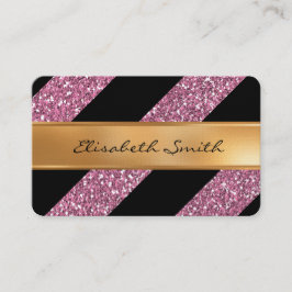 Tarjeta De Visita Purpurina rosado y rayas diagonales, falso efecto