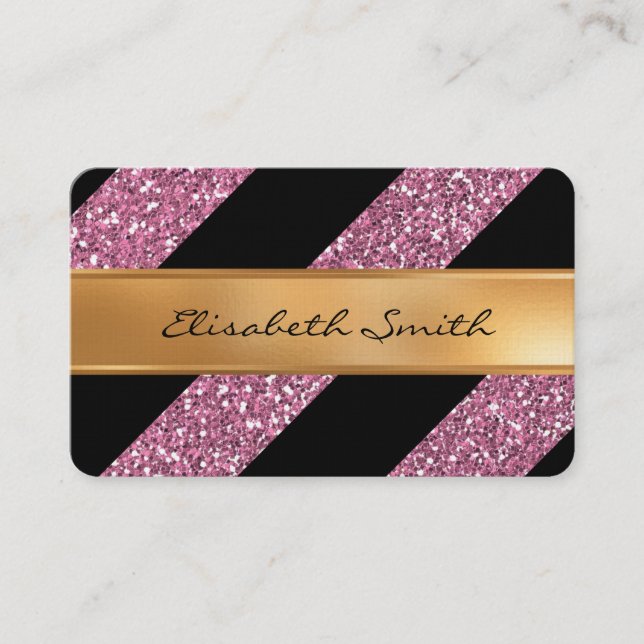 Tarjeta De Visita Purpurina rosado y rayas diagonales, falso efecto (Anverso)