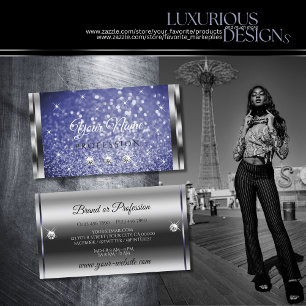 Tarjeta De Visita Purpurina Royal Blue Sparkle de lujo Diamonds Silv