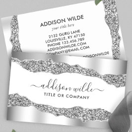 Tarjeta De Visita Purpurina Silver Diamonds Glam Profesional