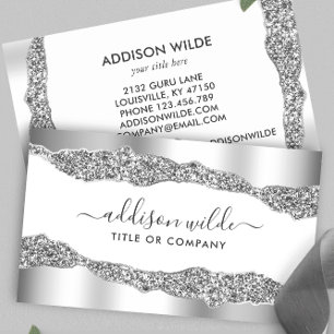 Tarjeta De Visita Purpurina Silver Diamonds Glam Profesional