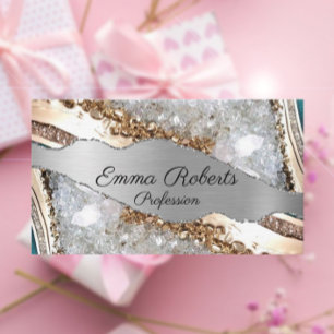 Tarjeta De Visita Purpurina Silver Shiny Stone