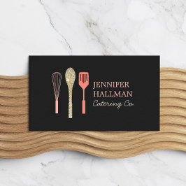 Tarjeta De Visita Purpurina Spoon Whisk Spatula Logo Oscuro Gris