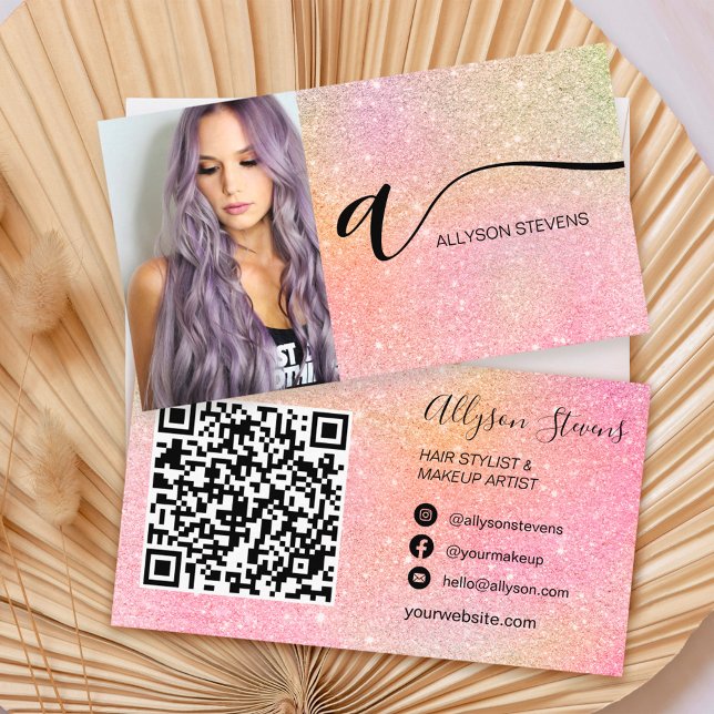 Tarjeta De Visita Purpurina suave maquillaje de pelo foto código qr  (Subido por el creador)