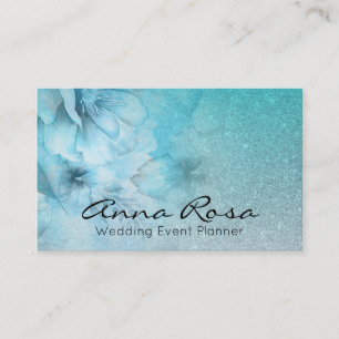 Tarjeta De Visita *~* Purpurina turquesa color de agua celestial flo