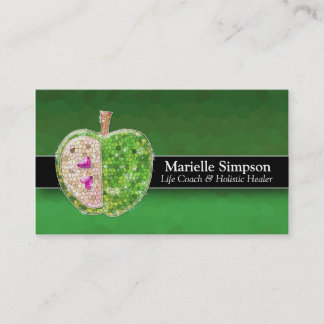 Tarjeta De Visita Purpurina verde animado Apple Holstic Healer Nutri