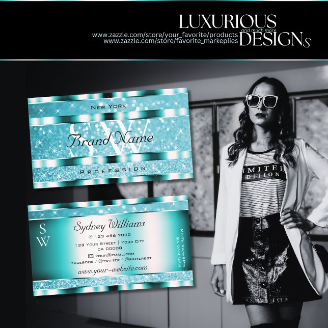 Tarjeta De Visita Purpurina Verde azulado Capturador de ojos Estrell (Subido por el creador)