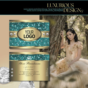 Tarjeta De Visita Purpurina Verde azulado de oro Luminosos Estrellas