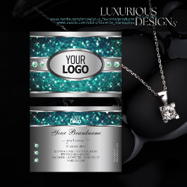 Tarjeta De Visita Purpurina Verde azulado plateado Diamantes de imit