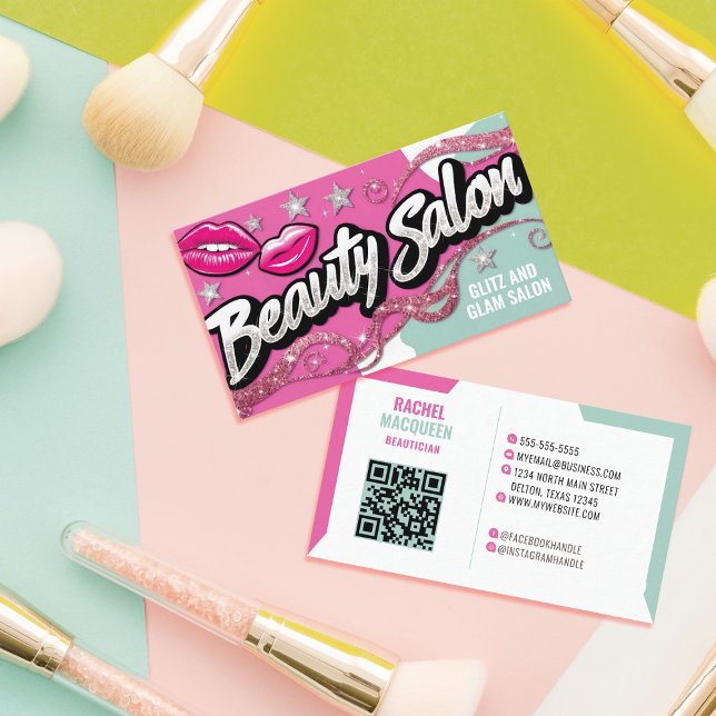 Tarjeta De Visita Purpurina Verde azulado rosa Retro Pop Art Salón D (Subido por el creador)