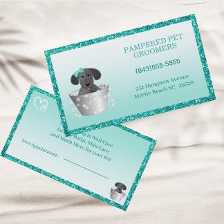 Tarjeta De Visita Purpurina Verde azulado Verde Moderno Mascota Groo