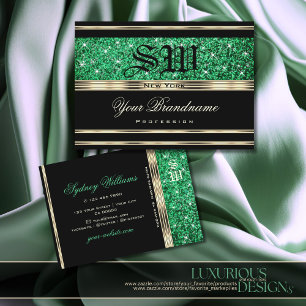 Tarjeta De Visita Purpurina verde esmeralda espuma Monograma negro o