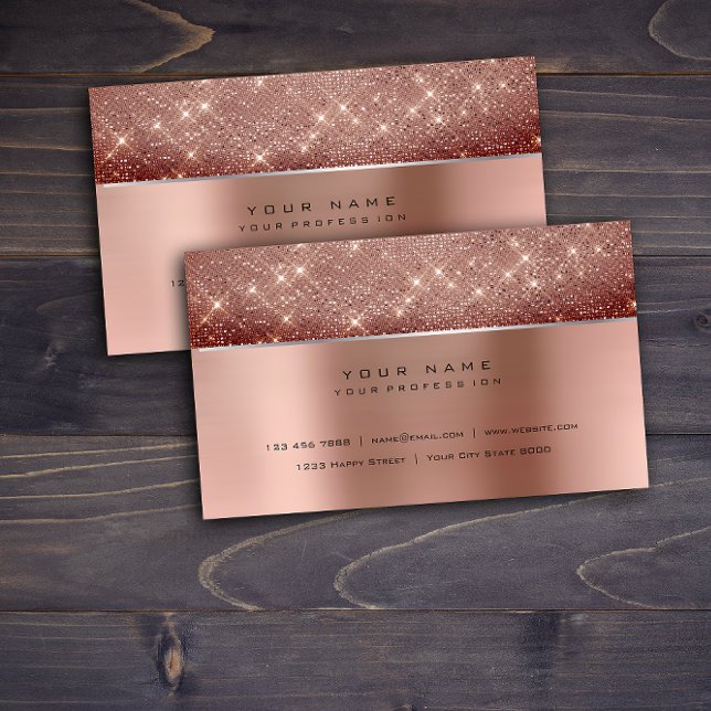 Tarjeta De Visita Purpurina VIP de Plata de Acero de Cobre de Pincel (Ivory Brush Pearly Copper Steel Silver Glitter VIP Business Card)