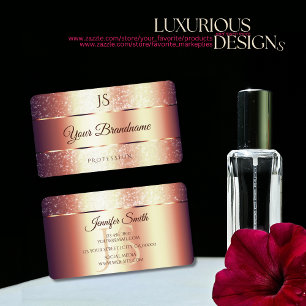 Tarjeta De Visita Purpurina y monograma de glamour dorada Rosa