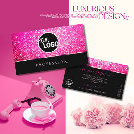 Tarjeta De Visita Purpurinas de lujo Black Girly Pink Stars añaden l