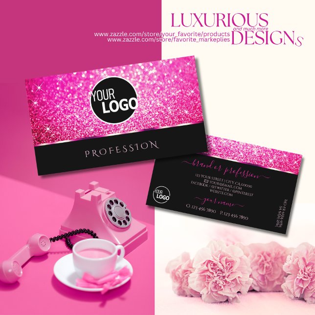Tarjeta De Visita Purpurinas de lujo Black Girly Pink Stars añaden l (Subido por el creador)