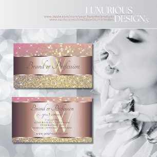 Tarjeta De Visita Purpurinas de oro morado rosado Estrellas Monogram