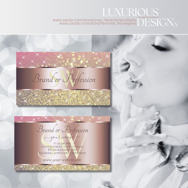 Tarjeta De Visita Purpurinas de oro morado rosado Estrellas Monogram (Subido por el creador)