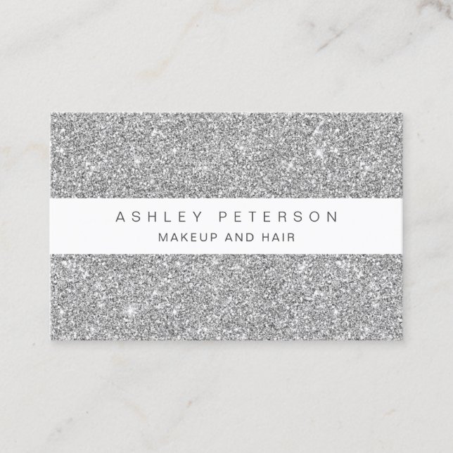 Tarjeta De Visita purpurinas de plata de maquillaje de Moda de brill (Anverso)