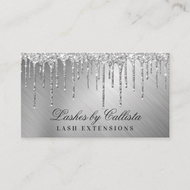 Tarjeta De Visita Purpurinas metálicos Glam Silver Perforaciones (Anverso)