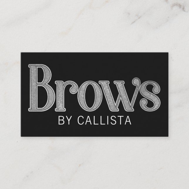 Tarjeta De Visita Purpurinas modernos Glam Black Silver Brows (Anverso)