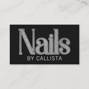 Tarjeta De Visita Purpurinas modernos Glam Black Silver Nails
