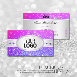 Tarjeta De Visita Purpurinas rosados de plata Stars Diamonds añaden 