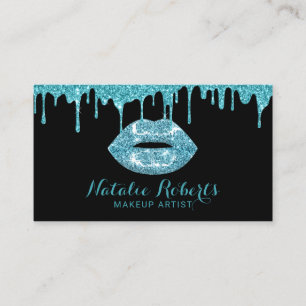 Tarjeta De Visita Purpurinas Verde azulados Lips Salón de Belleza A