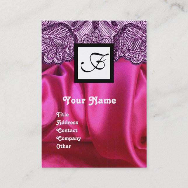TARJETA DE VISITA PURPURPLE LACE PINK FUCHSIA SILKCLOTH,MONOGRAMA CU (Anverso)