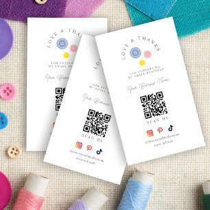 Tarjeta De Visita QR 3 Buttons Love & Thanks Support Small Business