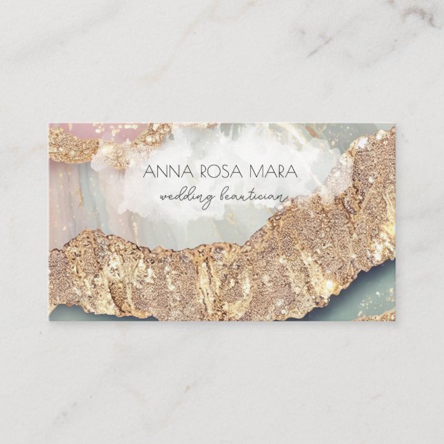 Tarjeta De Visita *~* QR Agate Aqua Gold Purpurina Glam AP66 Luxe (Anverso)