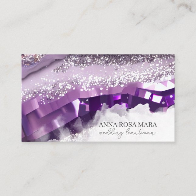Tarjeta De Visita *~* QR Agate Lavender Purpurina de oro morado AP66 (Anverso)